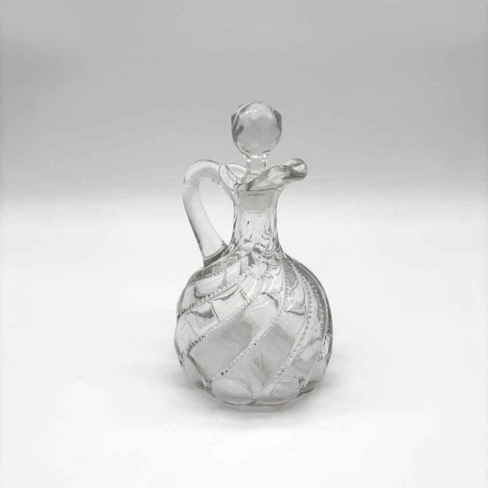 Vintage Spiral Swirl Glass Cruet Clear Pressed Glass Pitcher Apothecary Decor